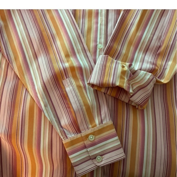 EDDIE BAUER button down shirt, XL, pink & gold stripes, easy care, straight hem. - Picture 4 of 5